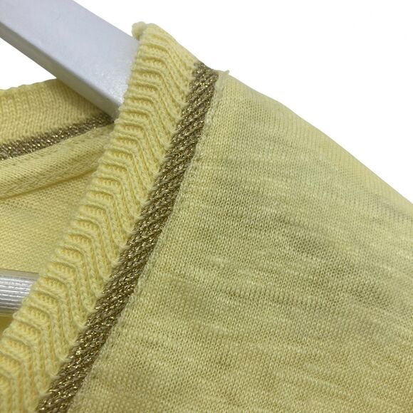 Chico's Yellow Linen Knit Top Size 0 Small Metallic Trim Short Sleeve Tunic Tee - Picture 8 of 13